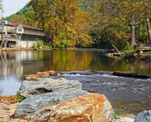 Beautiful Trout Stream Flowing Through Cherokee NC Close To The Blue Ridge Parkway