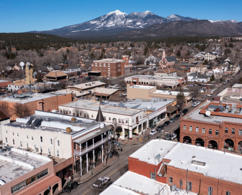 Grand Canyon Morning Aerial View Of The Historic Downtown District Of Flagstaff