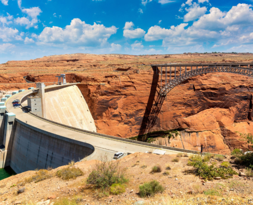 Grand Canyon Page Glen Canyon Dam And Glen Canyon Dam Bridge At Colorado River In A Sunny Day