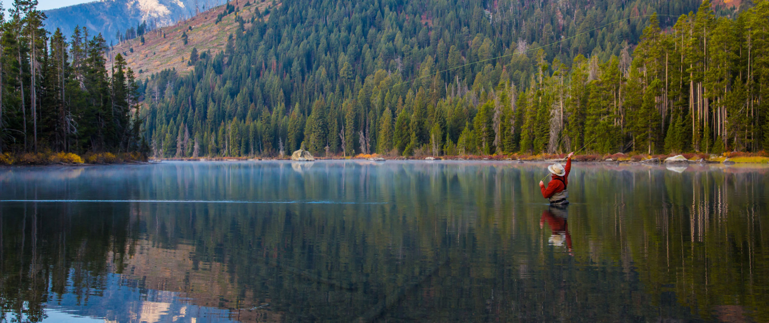 Grand Teton Fishing Lake Fisherman Casting