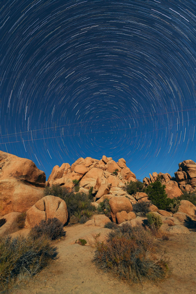Star,Trails,Over,Rocky,Formations,At,Full,Moon.,Joshua,Tree Joshua Tree Star Trails Over Rocky Formations At Full Moon