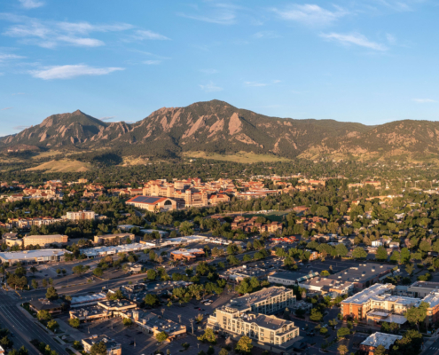 Rocky Mountain Morning Sunrise Photo Of Boulder Colorado Highlights The City With A Contrast On The Mountains