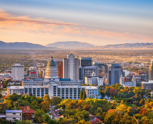 Salt Lake City Utah Downtown City Skyline At Dawn