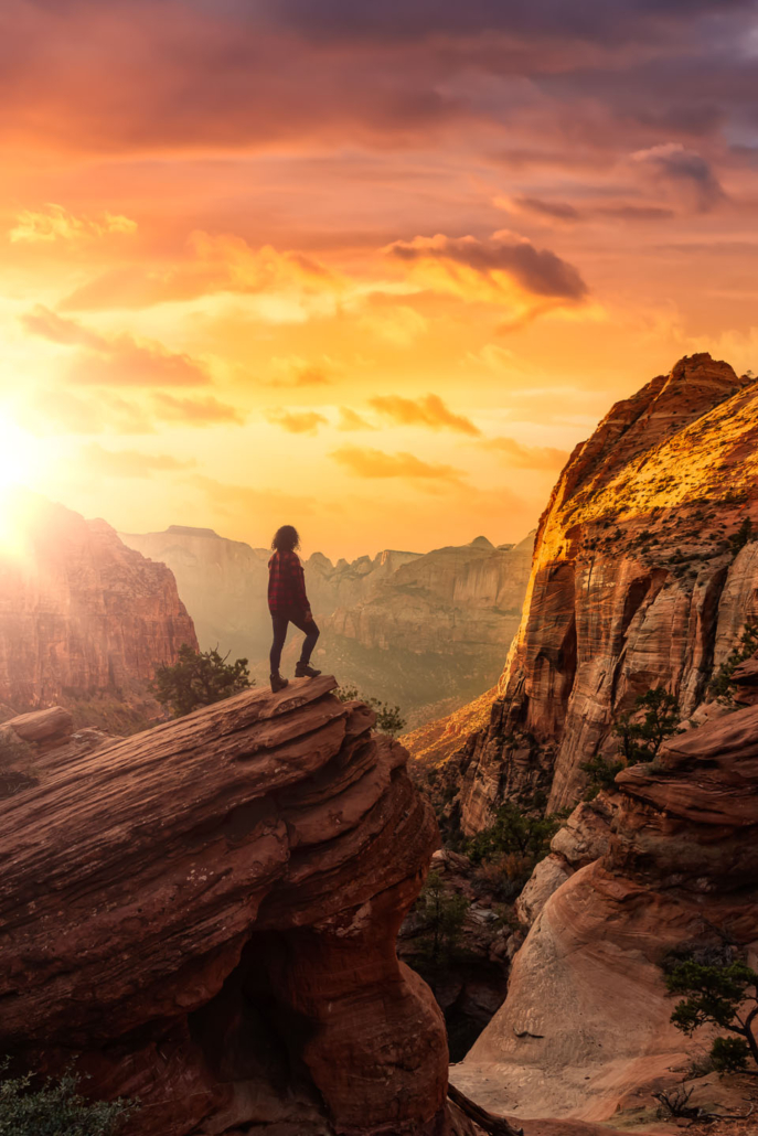 Zion-hiker-on-top-of-rock-sunset_1961354269 Zion Hiker On Top Of Rock Sunset