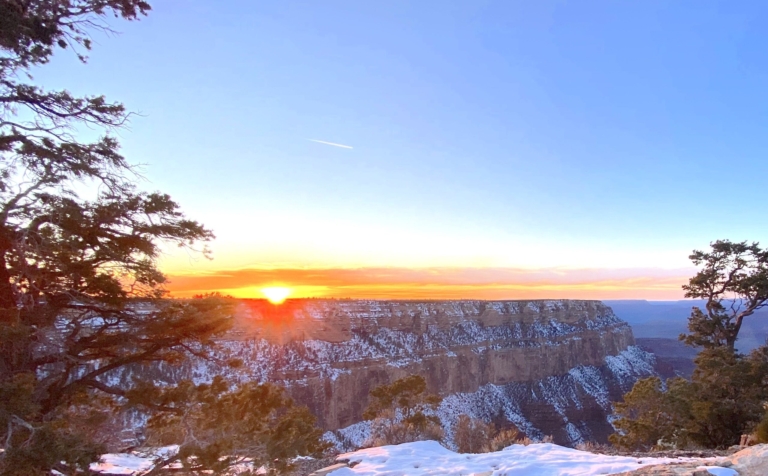 sunset, over, a, snowy, canyon, landscape Bikegrandcanyon Sunset Over A Snowy Canyon
