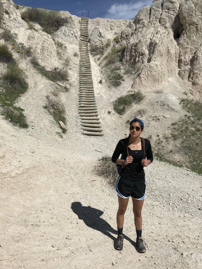 blackhillsadventuretours_wooden-steps-badlands-hiker Blackhillsadventuretours Wooden Steps Badlands Hiker