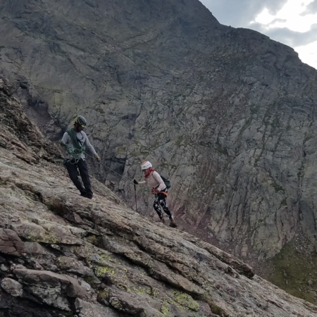 Coclimbing Two Climbers Traversing A Rugged