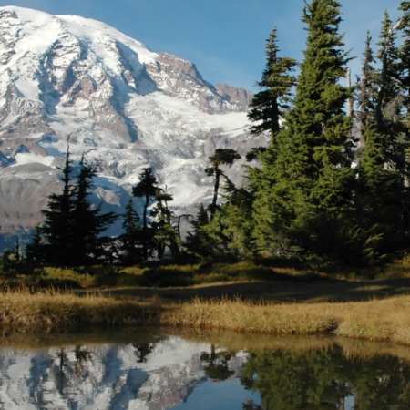 Evergreenescapes Seattle Hiker Reflection Mt Rainier