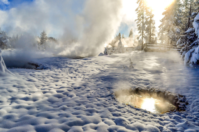 Obsidianexpeditions Steam Geyser Snowy Landscape Yellowstone
