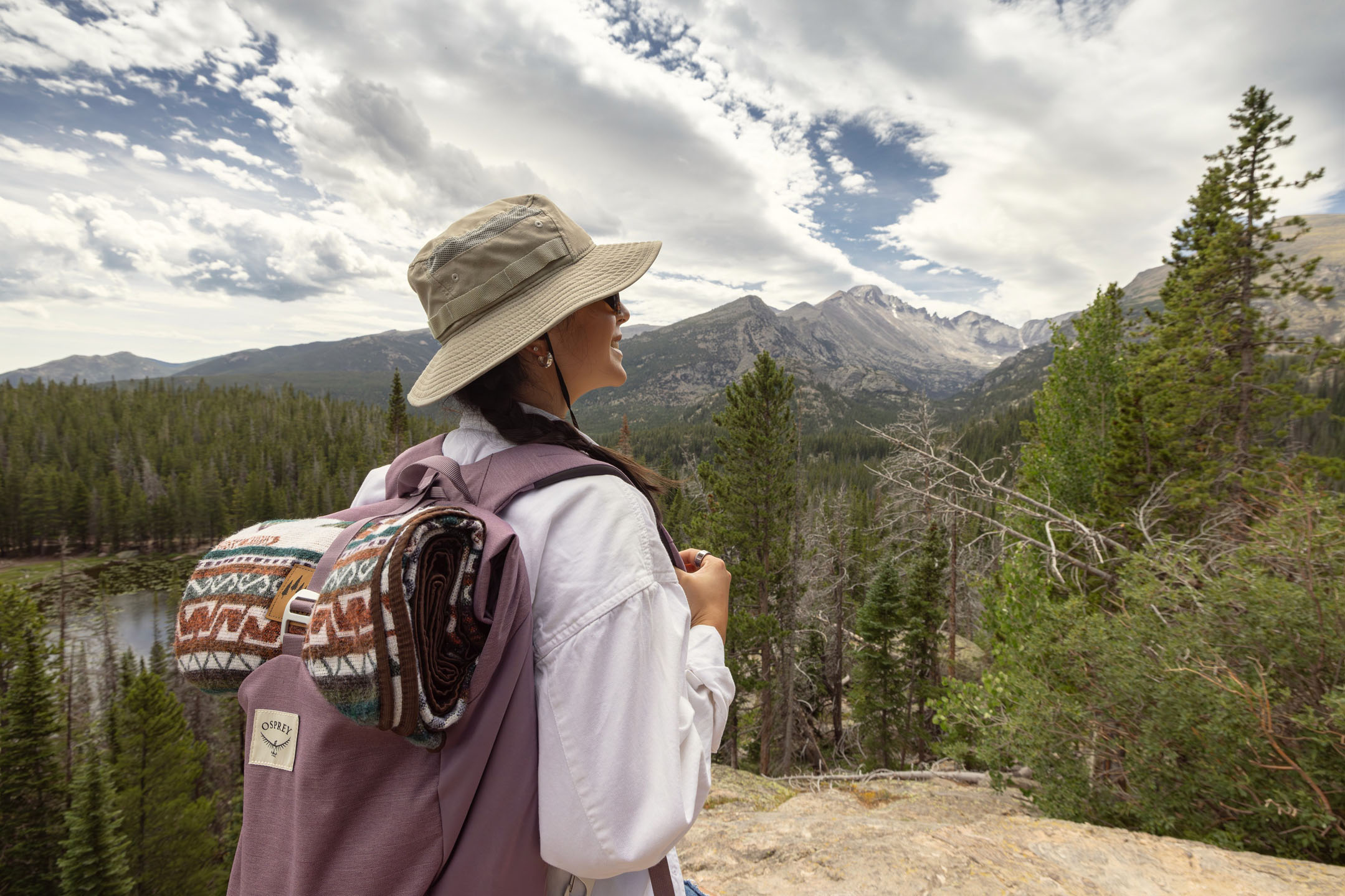 a, hiker, enjoying, the, mountain, view, with, backpack Scout Co A Hiker Enjoying The Mountain