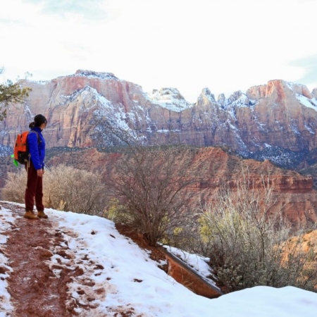 Sweetours Hiker Snowy Trail Zion Canyon