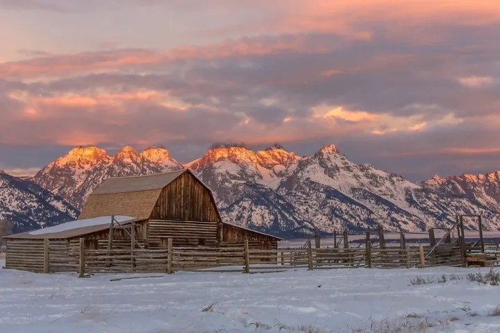 a, rustic, barn, set, against, stunning, mountain, backdrop Tetonwildernesstours A Rustic Barn Set Against