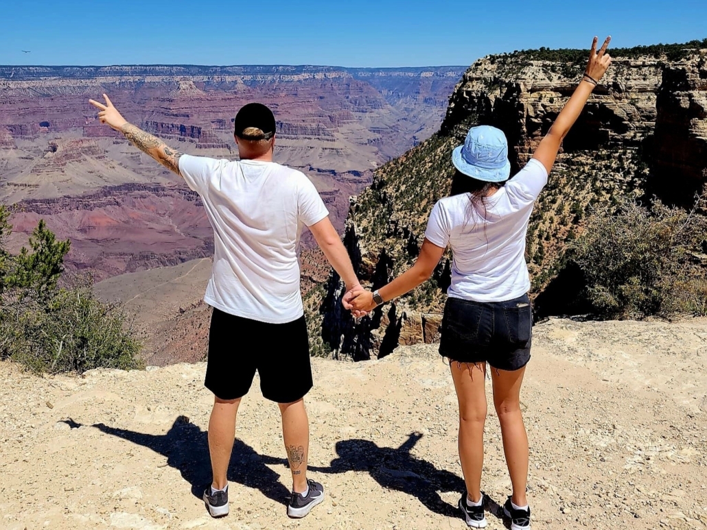 historic, route, 66, storefront Topcanyontours Couple Enjoying View Arms Up