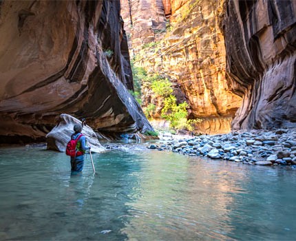 Vermilioncliffs A Hiker Wades Through Serene