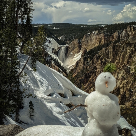 Yellowstoneexposures Snowman Yellowstone Waterfall Snowy Landscape